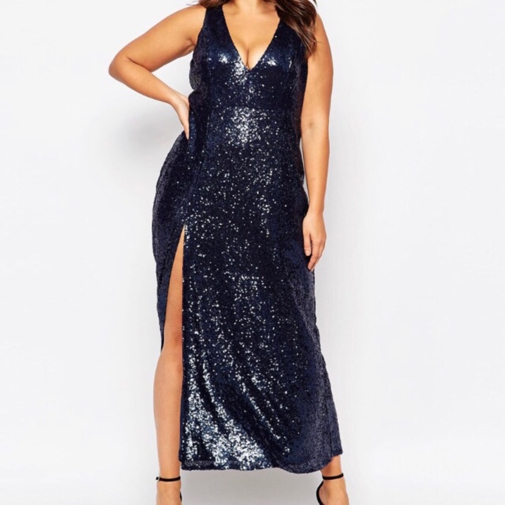 Navy Lovedrobe Luxe Sequin plunge Maxi Dress